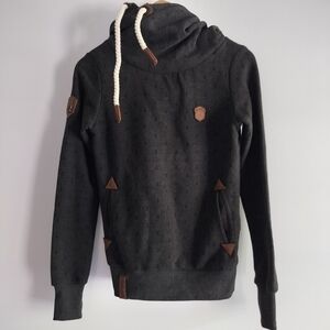 Naketano Charcoal Hoodie with Leather Patch Size XS